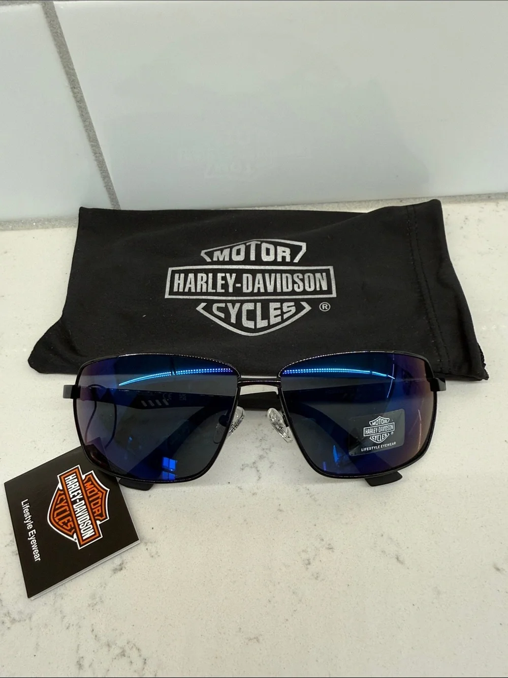 NWT Harley-Davidson Blue Mirrored Aviator Sunglasses